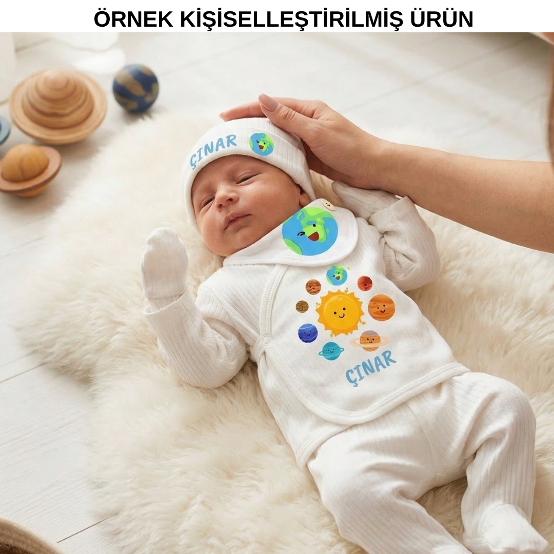 İsimli Erkek Bebek 5'li Hastane Çıkış Seti %100 Pamuklu Yenidoğan Seti