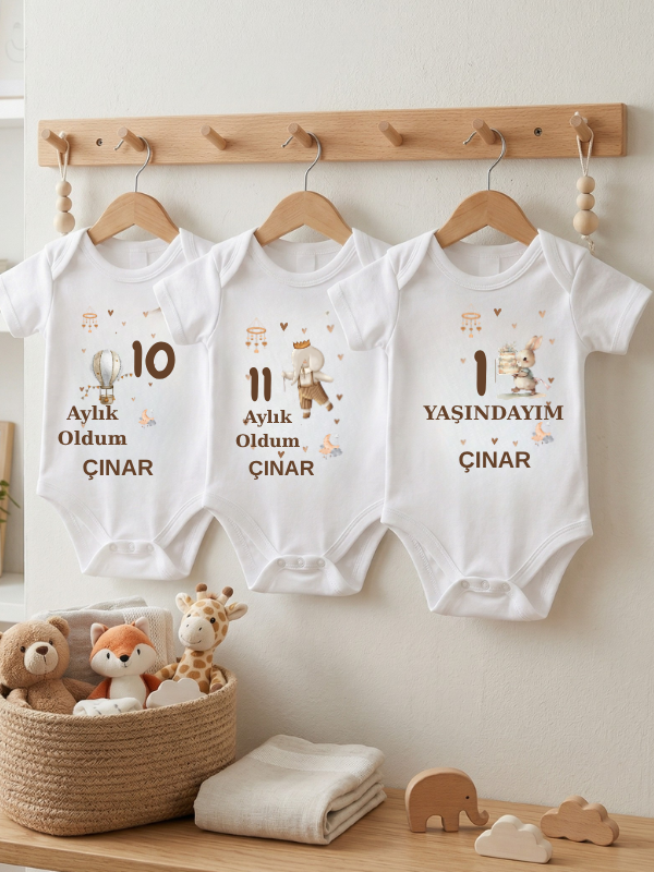 İsme Özel 12'li Aylık Bebek Hatıra Seti - Fotoğraf Çekim Zıbınları -Model4