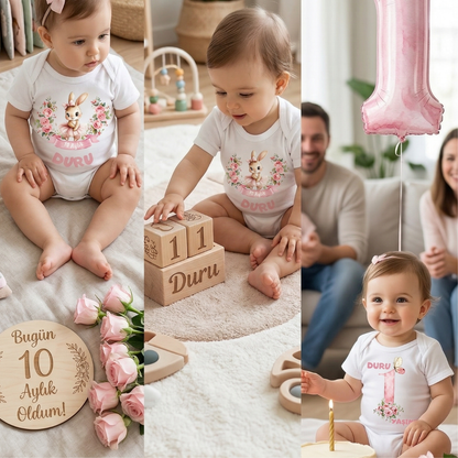 İsme Özel 12'li Aylık Bebek Hatıra Seti - Fotoğraf Çekim Zıbınları- Model1