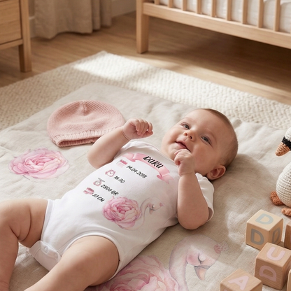 İsimli ve Doğum Bilgili Bebek Hatıra Zıbını Kız Bebek Kuğu