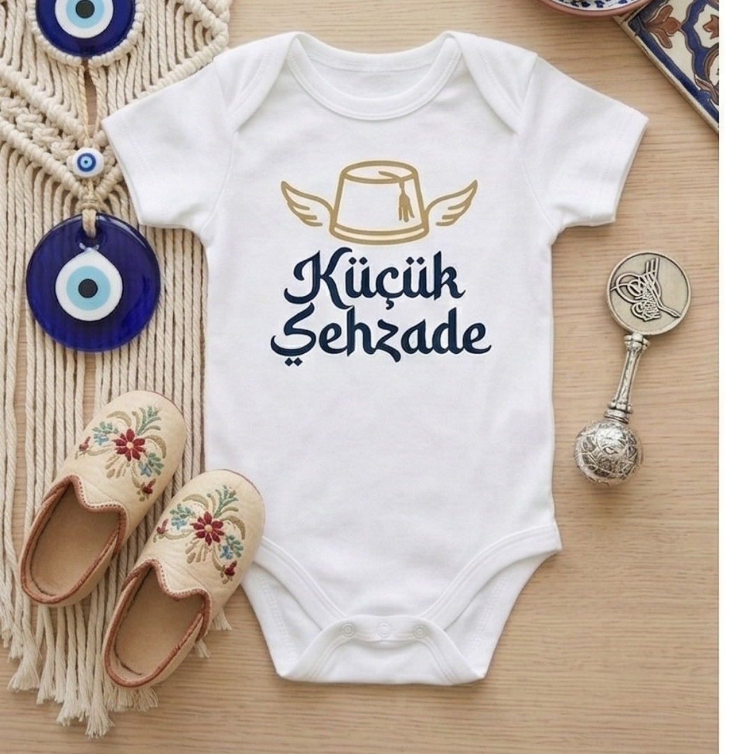 "Şehzade" Temalı Esprili Sünnet Çocuğu Zıbını - Sünnet Hatırası %100 Pamuklu Body