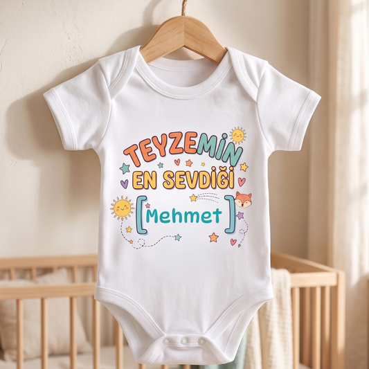 İsimli Kişiye Özel Teyze Temalı Teyzemin En Sevdiği Tasarımlı Bebek Zıbın Body %100 Pamuk