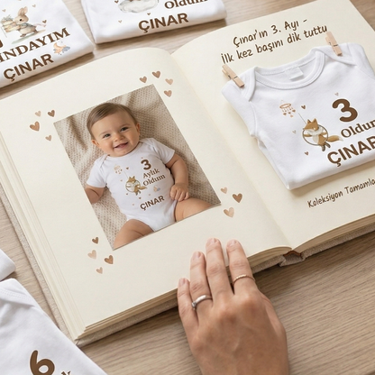İsme Özel 12'li Aylık Bebek Hatıra Seti - Fotoğraf Çekim Zıbınları -Model4