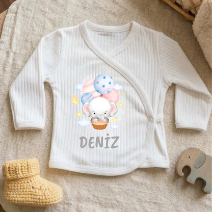 Kişiye Özel İsimli Unisex 5'li Bebek Hastane Çıkış Seti Uçan Balon %100 Pamuk