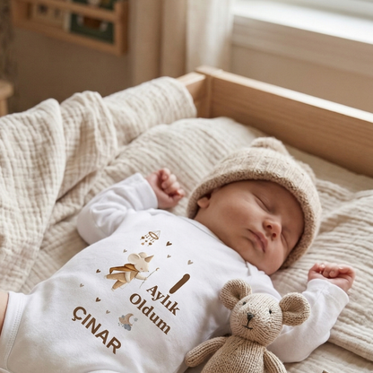 İsme Özel 12'li Aylık Bebek Hatıra Seti - Fotoğraf Çekim Zıbınları -Model4