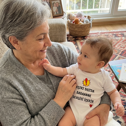 Aşırı Dozda Babaanne Sevgisi İçerir Tasarımlı Eğlenceli Bebek Body Zıbın