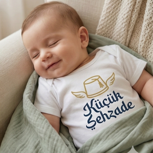 "Şehzade" Temalı Esprili Sünnet Çocuğu Zıbını - Sünnet Hatırası %100 Pamuklu Body