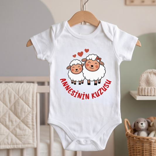 Annesinin Kuzusu Yazılı Bebek Body Zıbın %100 Pamuk