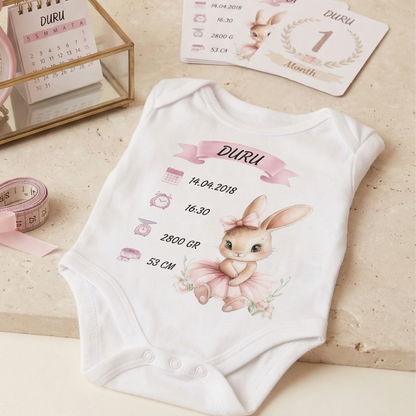 İsimli ve Doğum Bilgili Bebek Hatıra Zıbını Kız Bebek Kuğu