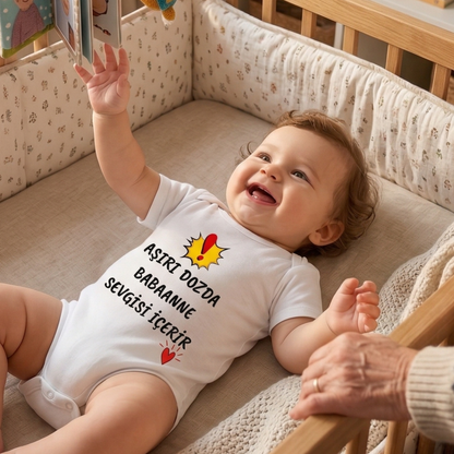 Aşırı Dozda Babaanne Sevgisi İçerir Tasarımlı Eğlenceli Bebek Body Zıbın