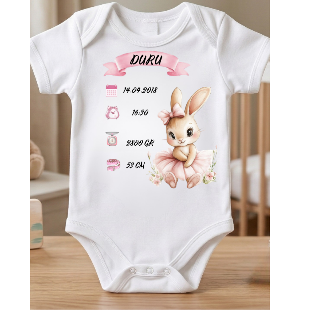 İsimli ve Doğum Bilgili Bebek Hatıra Zıbını Kız Bebek Kuğu