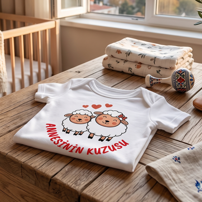 Annesinin Kuzusu Yazılı Bebek Body Zıbın %100 Pamuk