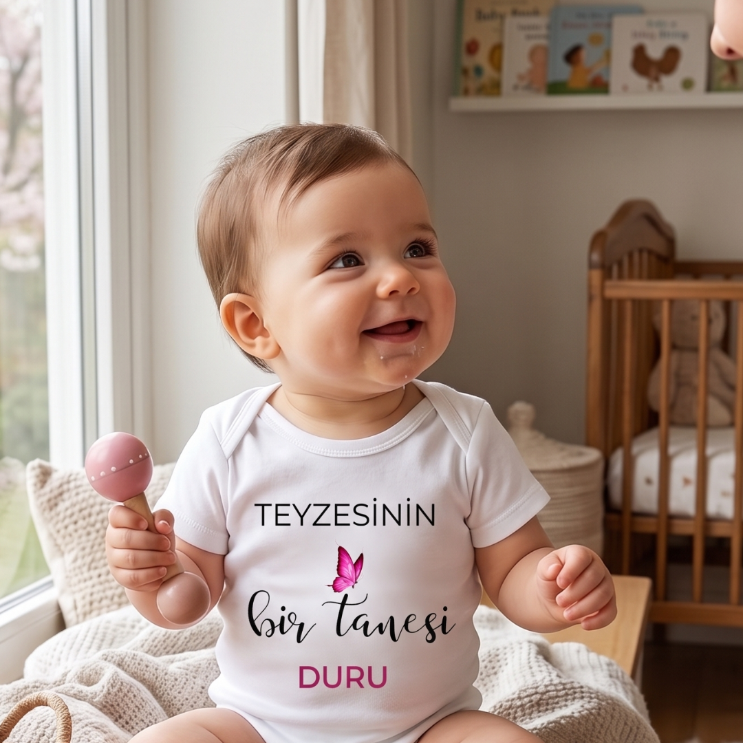 Kişiye Özel İsimli Teyze Temalı Bebek Body Zıbın - Teyzesinin Bir Tanesi Baskılı %100 Pamuklu Bebek Body