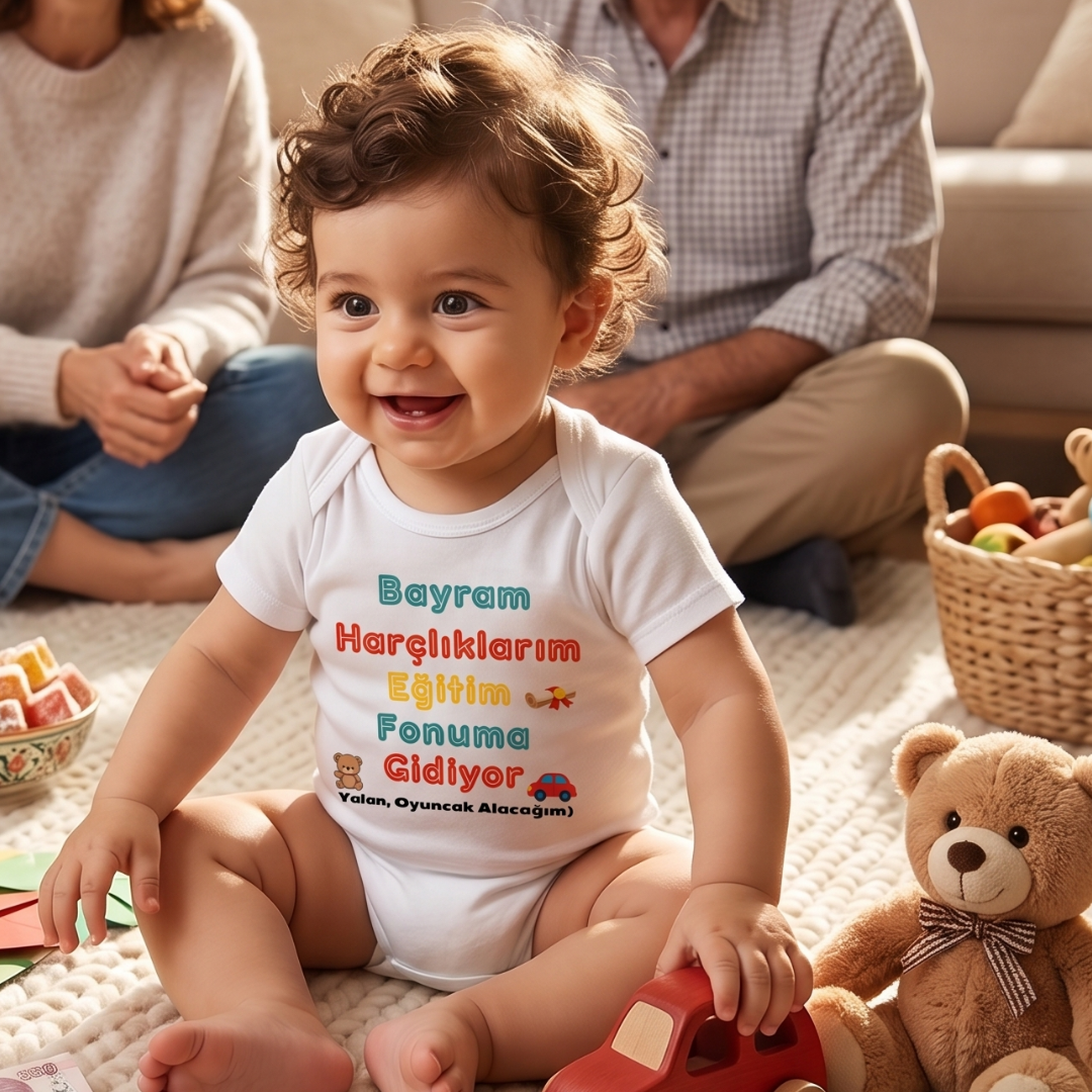 Esprili Bayram Temalı Bebek Zıbın %100 Pamuklu Bebek Body