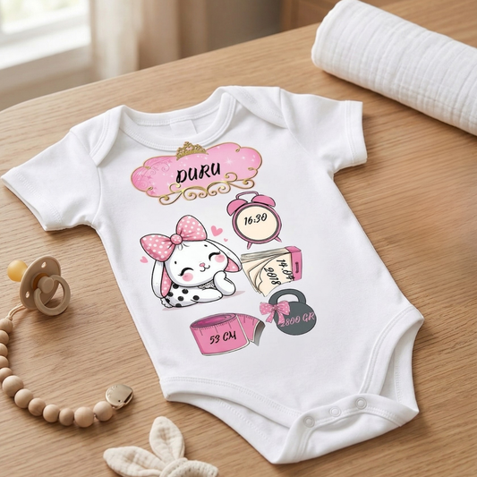 Kişiye Özel İsimli ve Doğum Bilgili Bebek Hatıra Zıbını