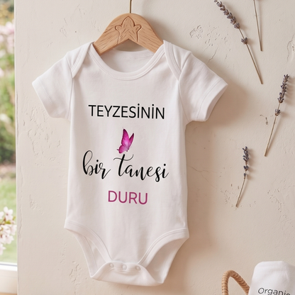 Kişiye Özel İsimli Teyze Temalı Bebek Body Zıbın - Teyzesinin Bir Tanesi Baskılı %100 Pamuklu Bebek Body