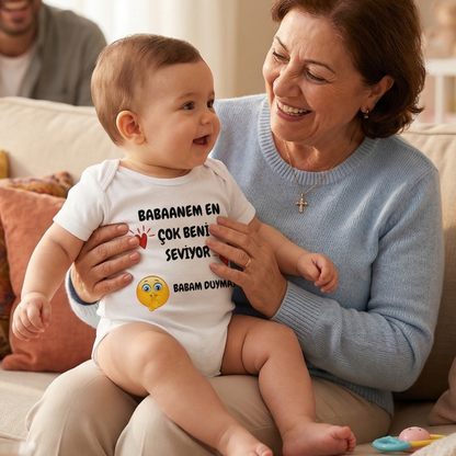 Babaannem Beni Çok Seviyor Tasarımlı Eğlenceli Bebek Body Zıbın