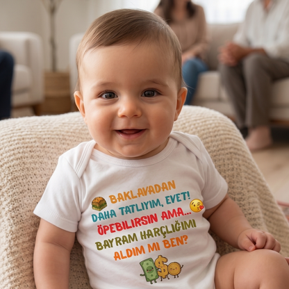 Esprili Bayram Temalı Bebek Zıbın %100 Pamuklu Bebek Body