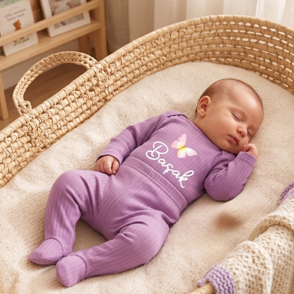 İsimli Kişiye Özel Yenidoğan Hastane Çıkışı 2 li Bebek Takım %100 Pamuk Zıbın ve Pantalon Kız Bebek