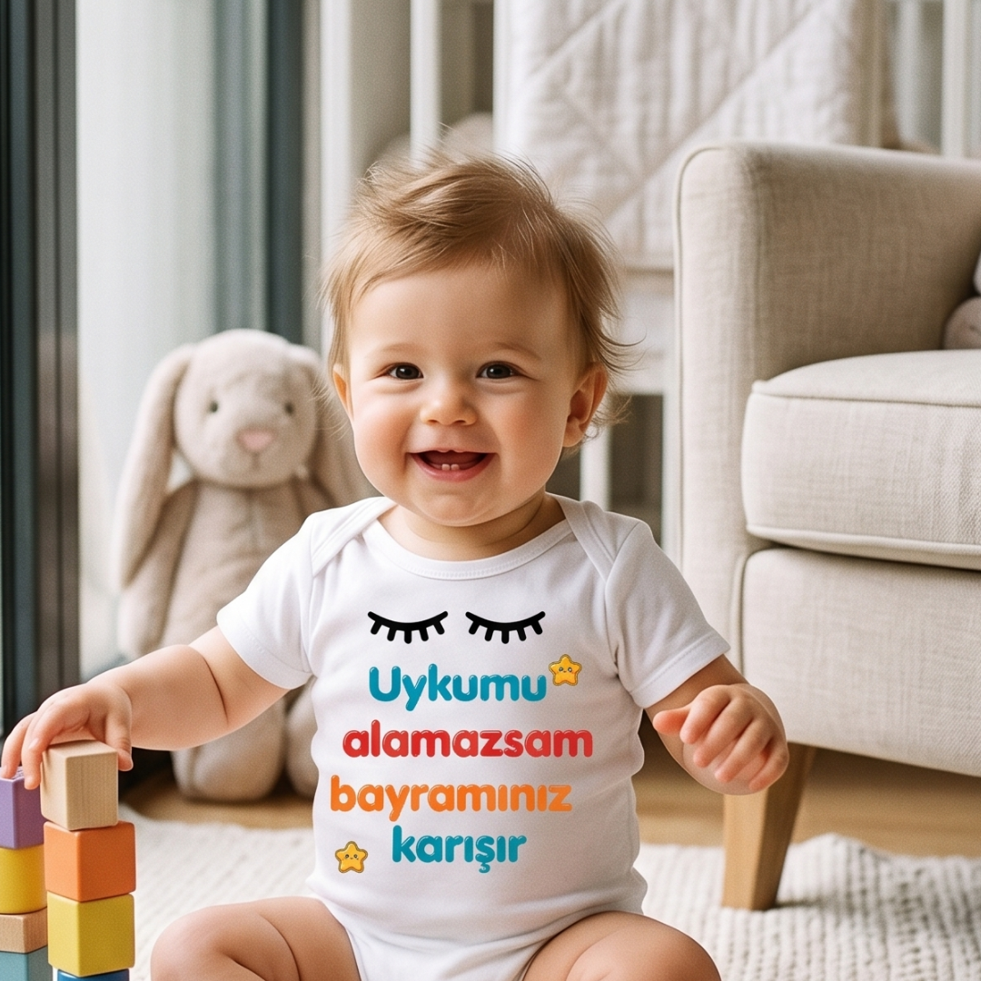 Esprili Bayram Temalı Bebek Zıbın %100 Pamuklu Bebek Body