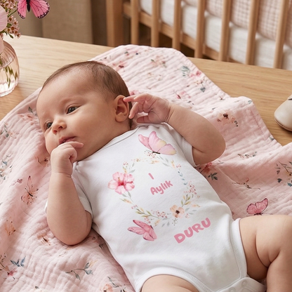 İsme Özel 12'li Aylık Bebek Hatıra Seti - Fotoğraf Çekim Zıbınları - Model2