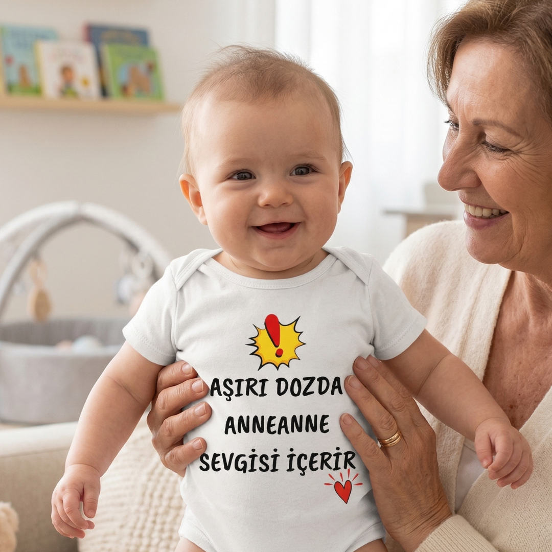 Anneannem Beni Çok Seviyor Temalı Bebek Body %100 Pamuk Zıbın