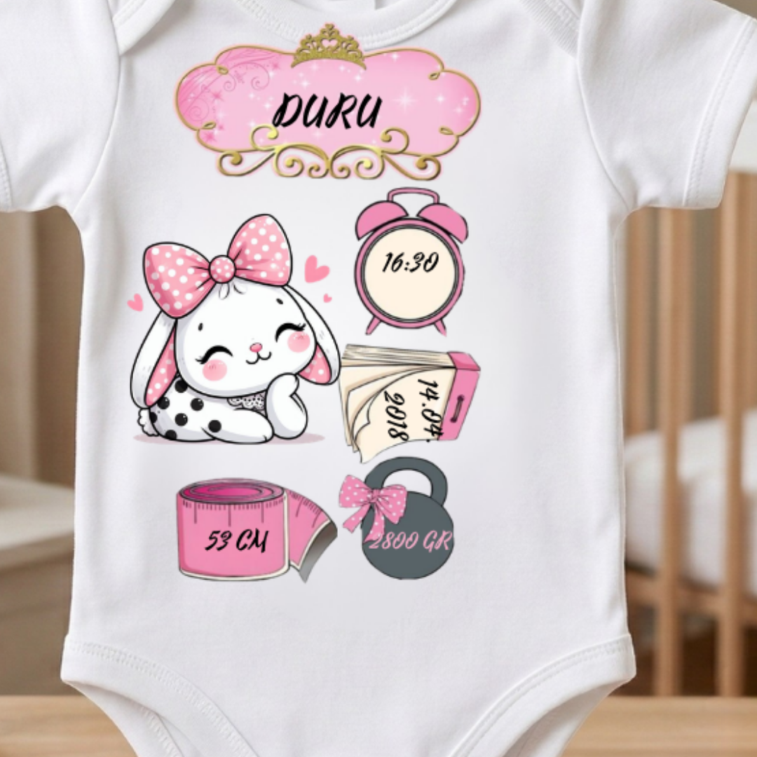 İsimli ve Doğum Bilgili Bebek Hatıra Zıbını Kız Bebek Kuğu