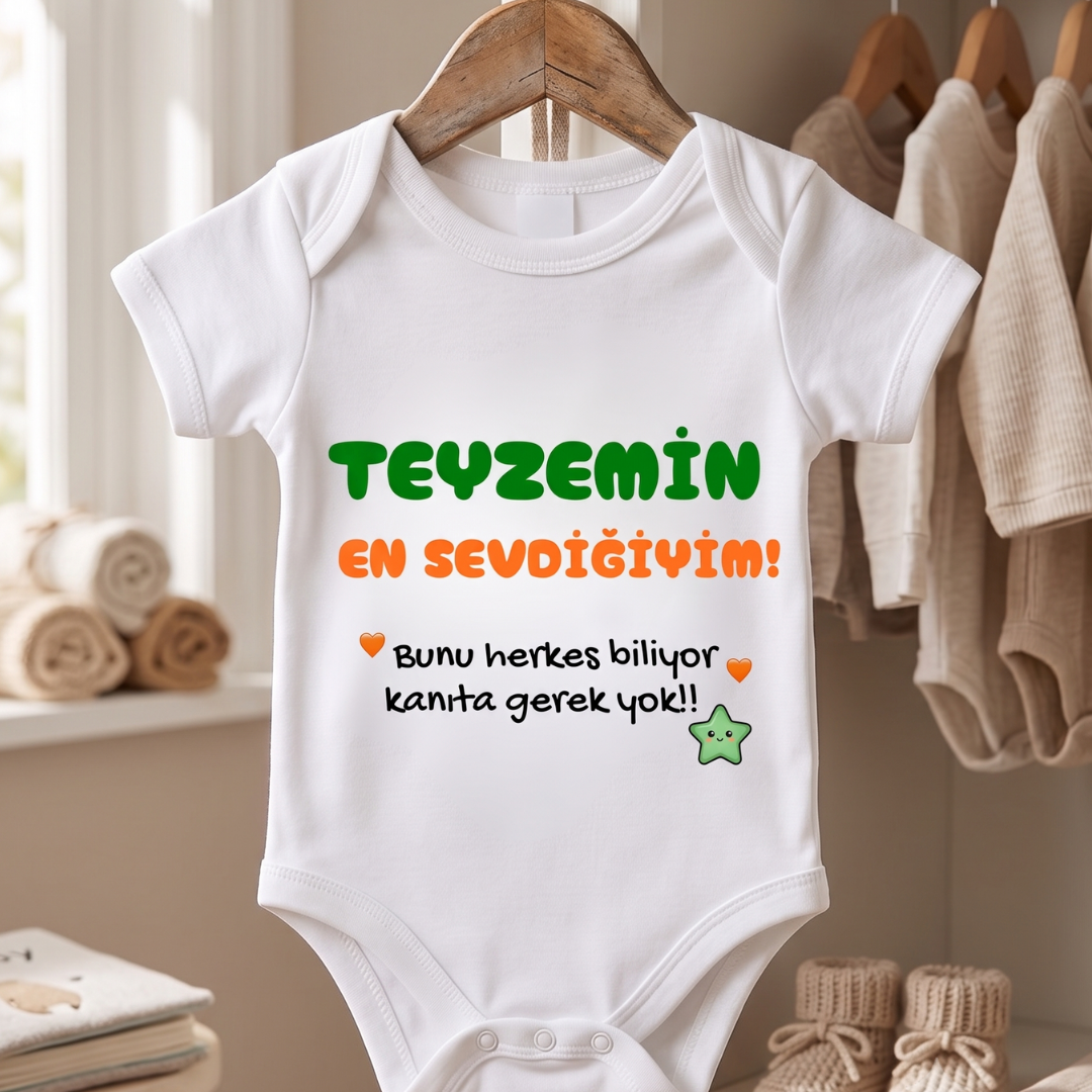 Teyzemin En Sevdiğiyim Yazılı Komik Tasarımlı Bebek Body %100 Pamuk Zıbın