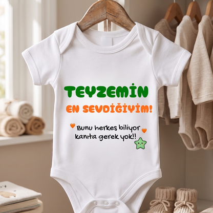 Teyzemin En Sevdiğiyim Yazılı Komik Tasarımlı Bebek Body %100 Pamuk Zıbın