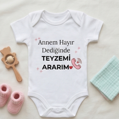 Teyzemi Ararım Temalı Komik Tasarımlı Bebek Body %100 Pamuk Zıbın