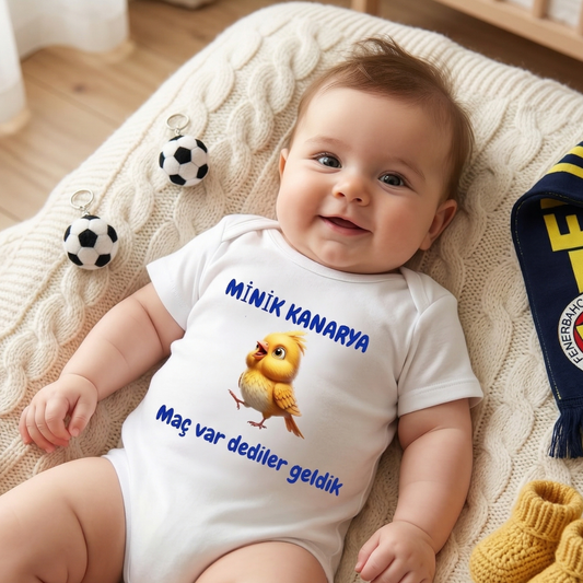 Minik Kanarya Tasarımlı Taraftar Bebek Zıbın Maç Var Dediler Geldik Baskılı Bebek Body %100 Pamuk