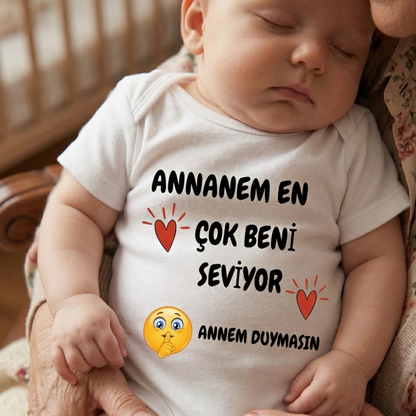 Anneannem Beni Çok Seviyor Temalı Bebek Body %100 Pamuk Zıbın