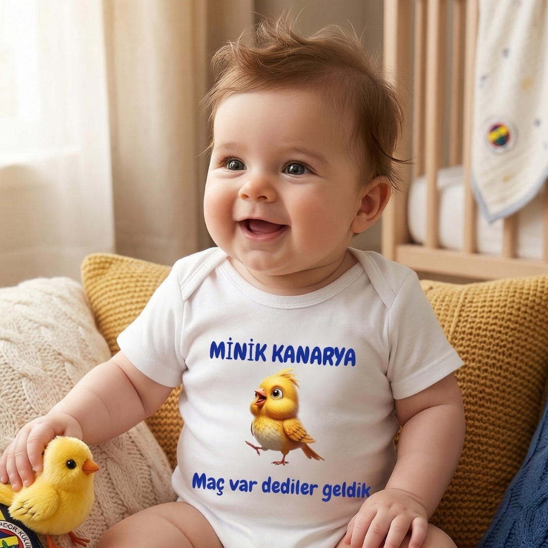 Minik Kanarya Tasarımlı Taraftar Bebek Zıbın Maç Var Dediler Geldik Baskılı Bebek Body %100 Pamuk