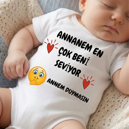 Anneannem Beni Çok Seviyor Temalı Bebek Body %100 Pamuk Zıbın