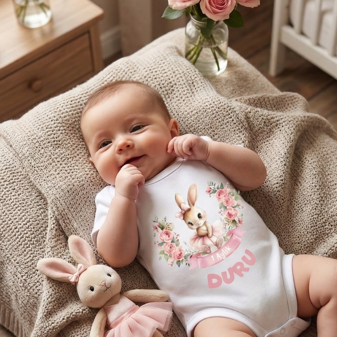 İsme Özel 12'li Aylık Bebek Hatıra Seti - Fotoğraf Çekim Zıbınları- Model1