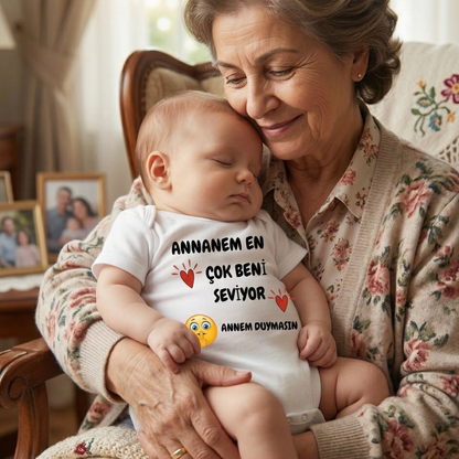 Anneannem Beni Çok Seviyor Temalı Bebek Body %100 Pamuk Zıbın