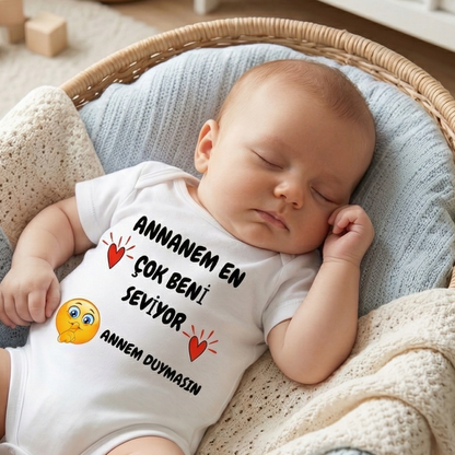 Anneannem Beni Çok Seviyor Temalı Bebek Body %100 Pamuk Zıbın