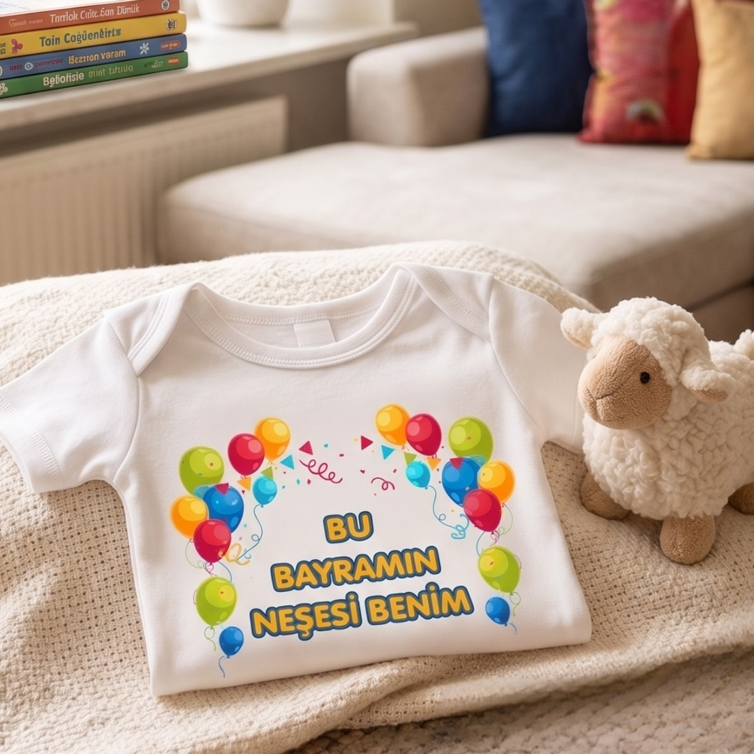 Esprili Bayram Temalı Bebek Zıbın %100 Pamuklu Bebek Body
