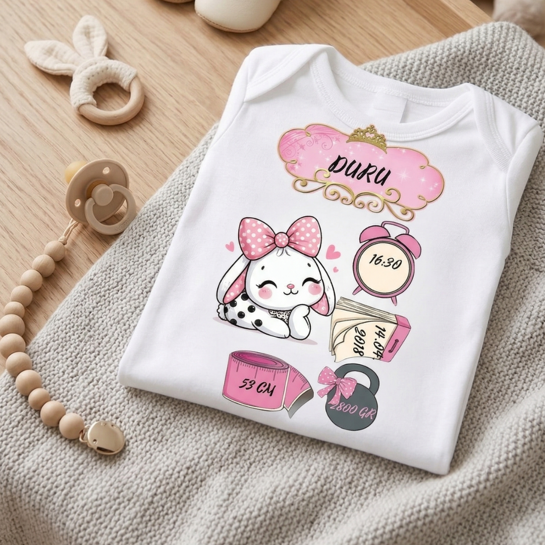 İsimli ve Doğum Bilgili Bebek Hatıra Zıbını Kız Bebek Kuğu