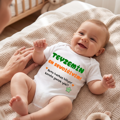 Teyzemin En Sevdiğiyim Yazılı Komik Tasarımlı Bebek Body %100 Pamuk Zıbın