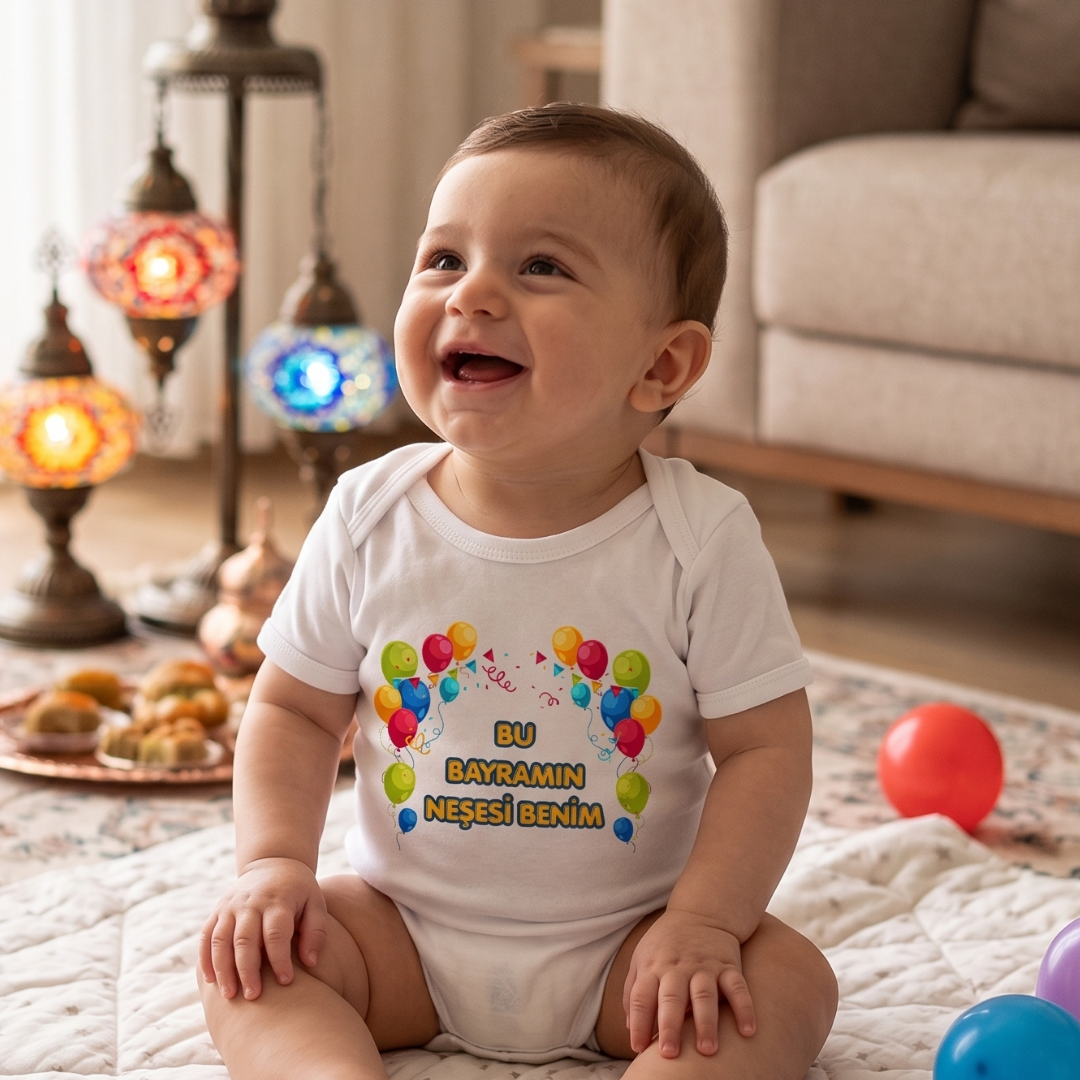 Esprili Bayram Temalı Bebek Zıbın %100 Pamuklu Bebek Body