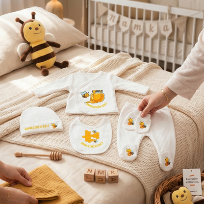 Teyzesinin Balı Yazılı Bebek Hastane Çıkış Seti 5 li Pamuk