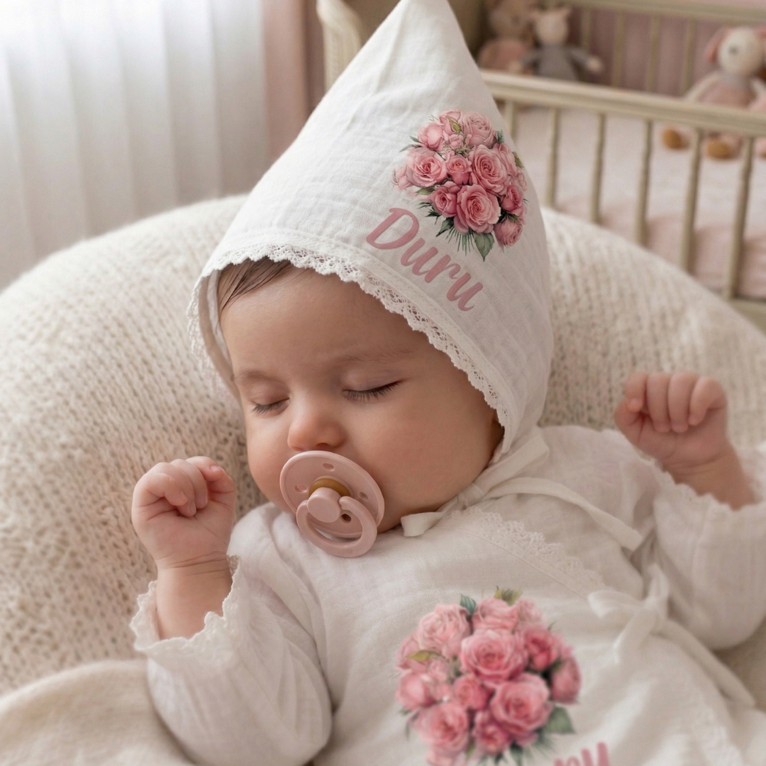 İsimli Kız Bebek Hastane Çıkışı Müslin Set 3 lü