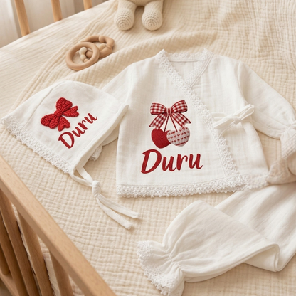 İsimli Kız Bebek Hastane Çıkışı Müslin Set 3 lü