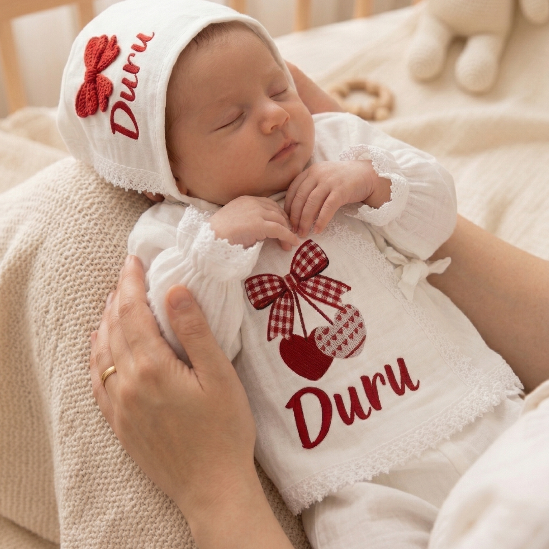 İsimli Kız Bebek Hastane Çıkışı Müslin Set 3 lü
