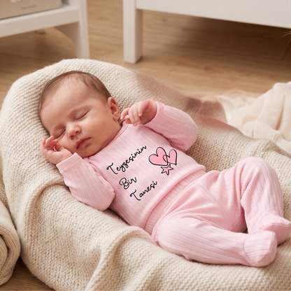 Teyzesinin Bir Tanesi Yazılı Hastane Çıkışı 2 li Bebek Takım Teyze Temalı %100 Pamuk Pembe