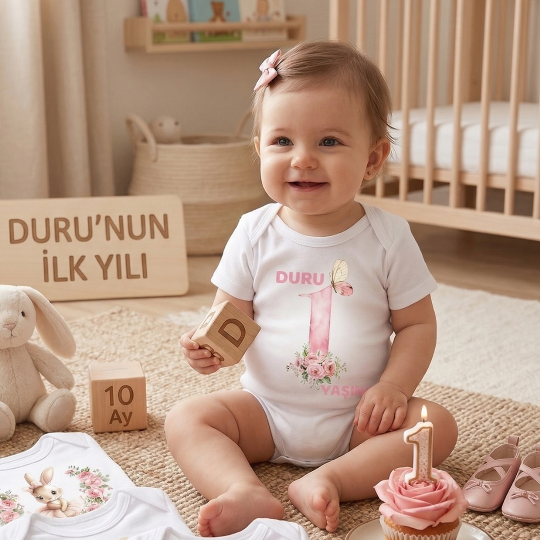 İsme Özel 12'li Aylık Bebek Hatıra Seti - Fotoğraf Çekim Zıbınları- Model1