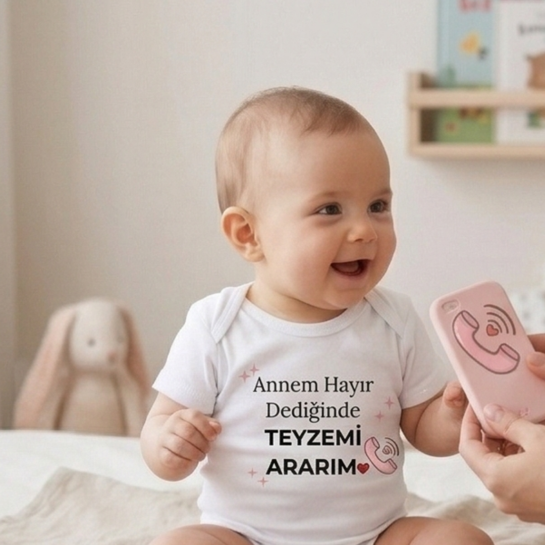 Teyzemi Ararım Temalı Komik Tasarımlı Bebek Body %100 Pamuk Zıbın