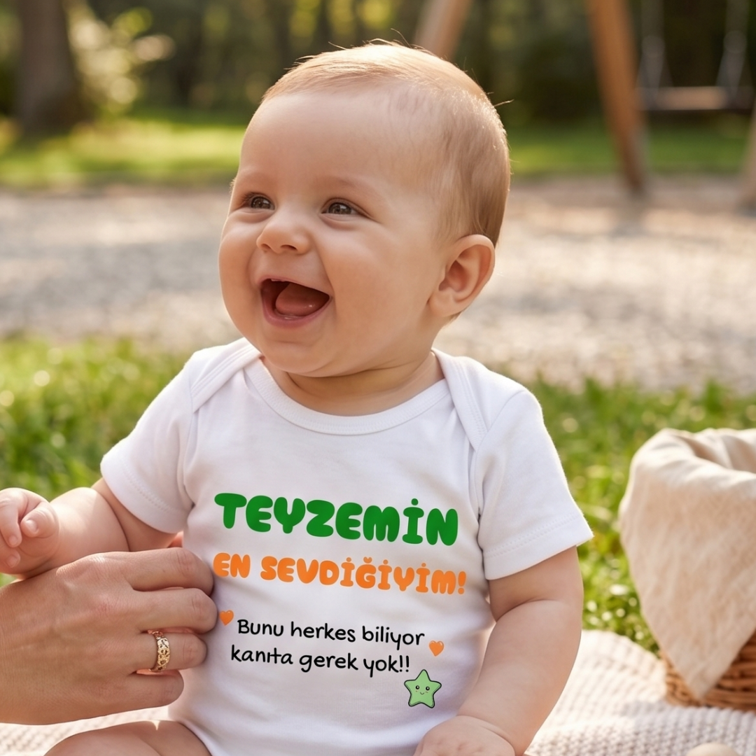 Teyzemin En Sevdiğiyim Yazılı Komik Tasarımlı Bebek Body %100 Pamuk Zıbın