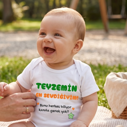 Teyzemin En Sevdiğiyim Yazılı Komik Tasarımlı Bebek Body %100 Pamuk Zıbın